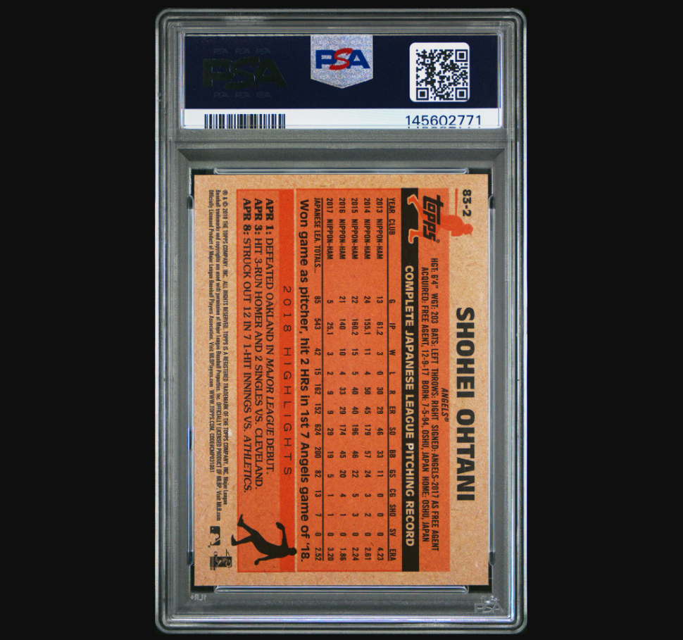 2018 TOPPS UPDATE 1983 TOPPS SHOHEI OHTANI PSA 9 back