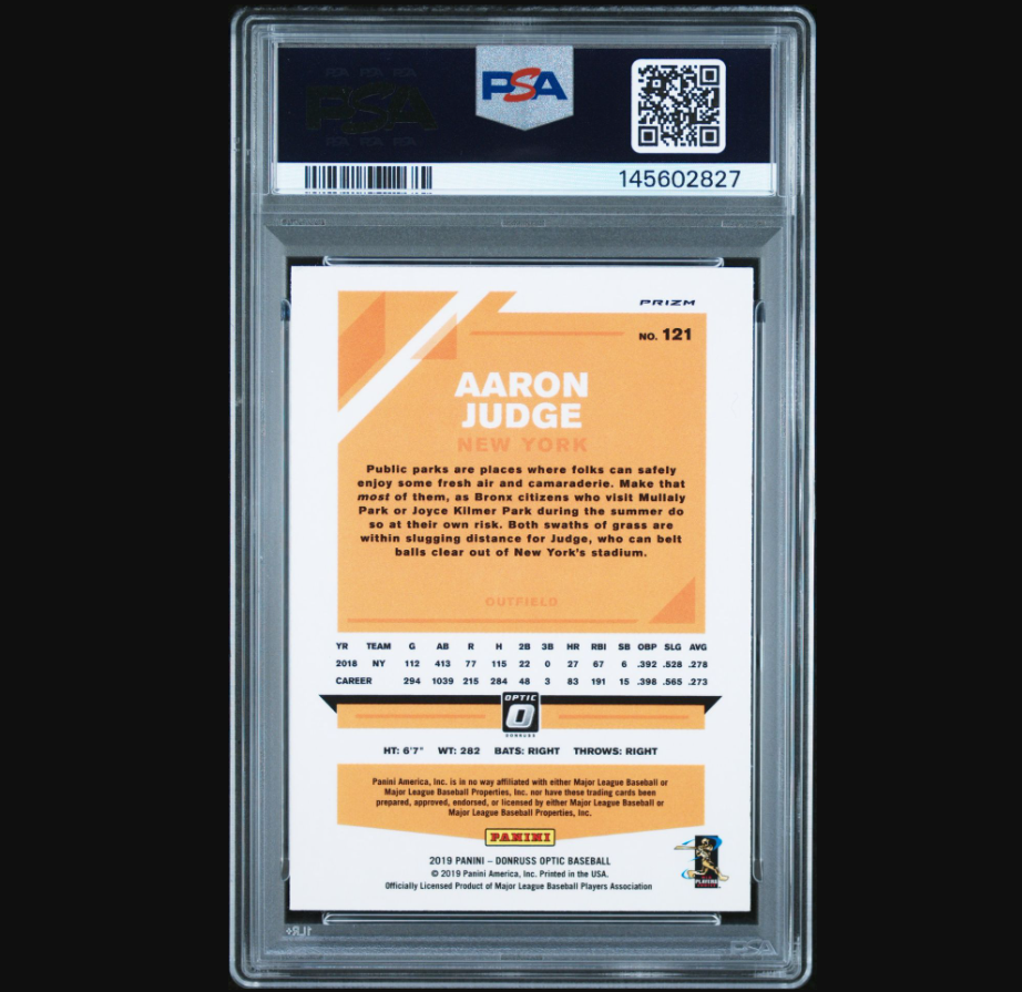 2019 Panini Donruss Optic Aaron Judge Red Wave SP #121 PSA 10 New York Yankees Baseball Card 10