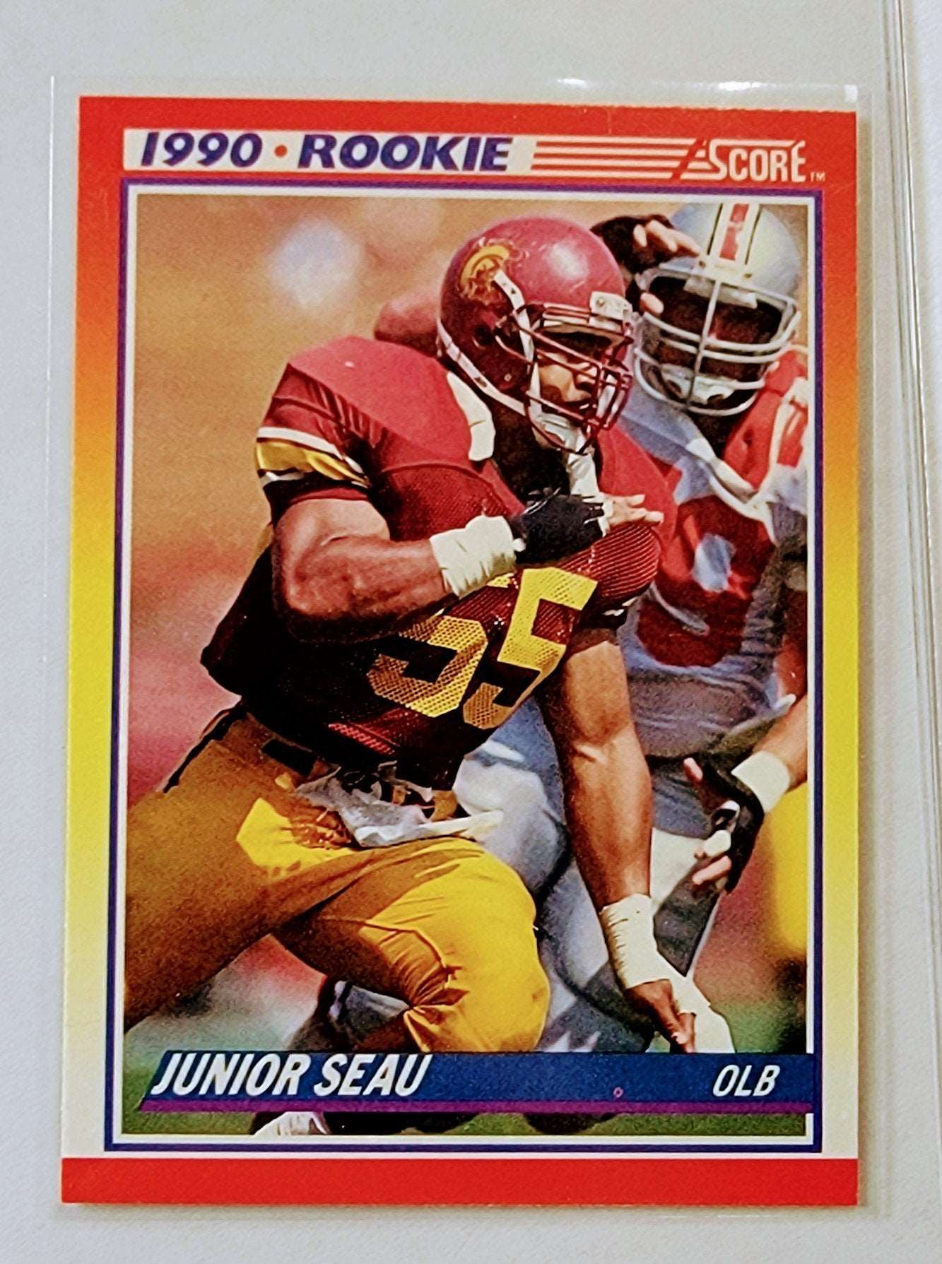 1990 Score Junior Seau Rookie Football Card AVM1 simple Xclusive Collectibles