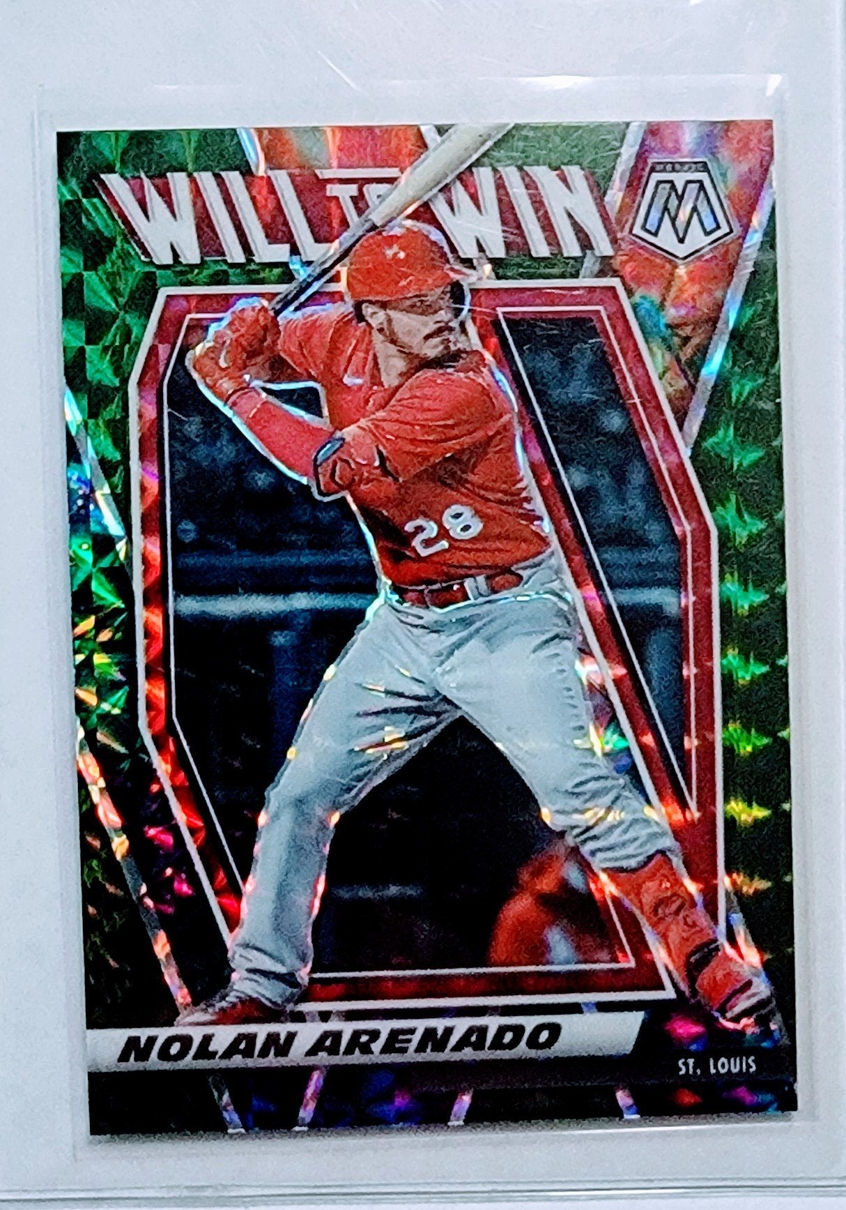 2021 Panini Mosaic Nolan Arenado Will to Win Green Camo Refractor Baseball Card AVM1 simple Xclusive Collectibles