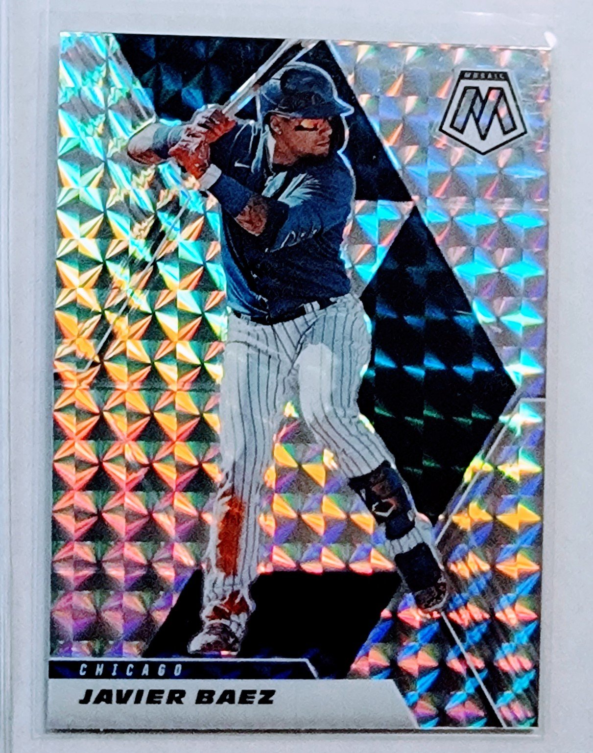 2021 Panini Mosaic Javier Baez Silver Camo Refractor Baseball Card AVM1 simple Xclusive Collectibles