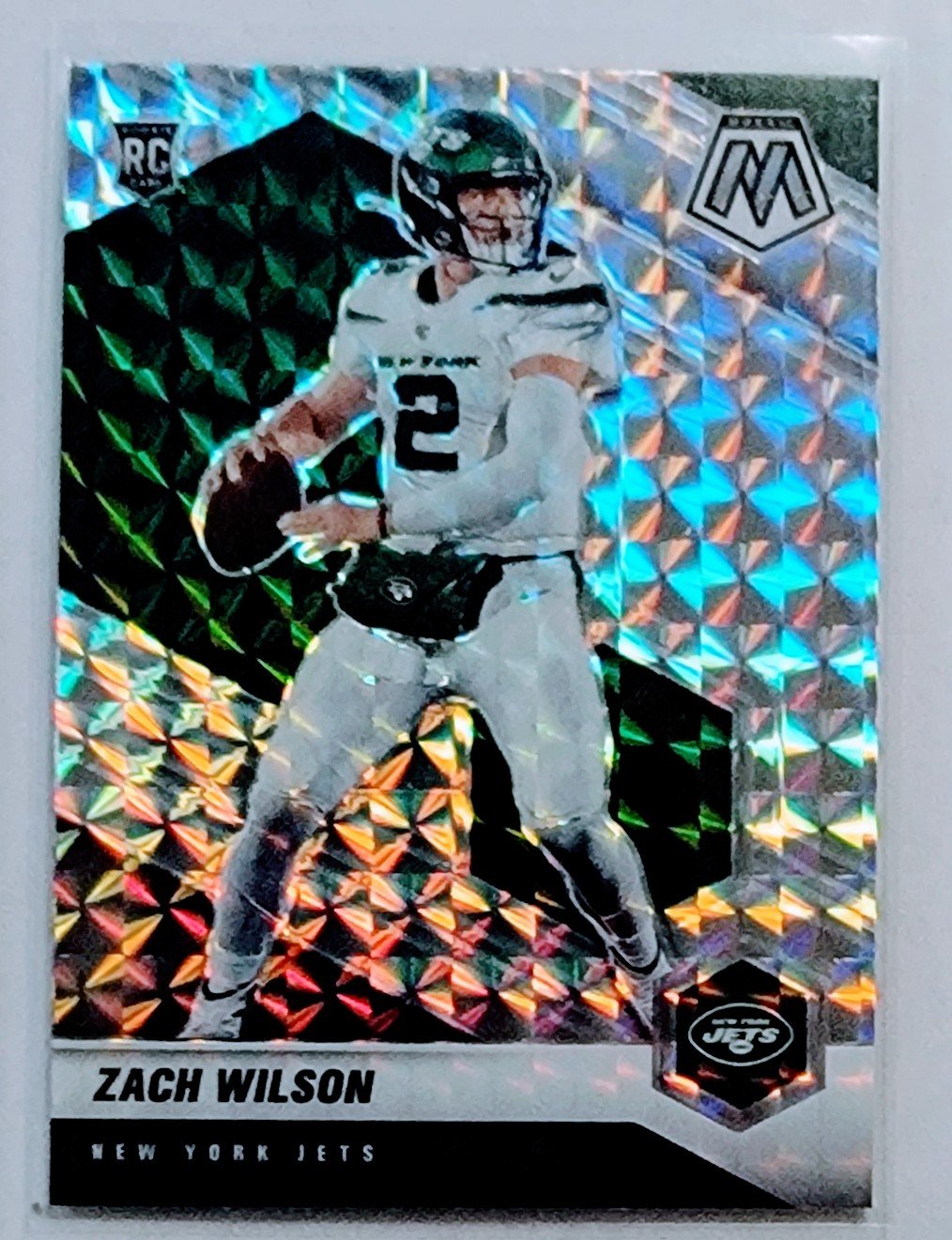 2021 Panini Mosaic Zach Wilson Refractor Football Card AVM1 simple Xclusive Collectibles
