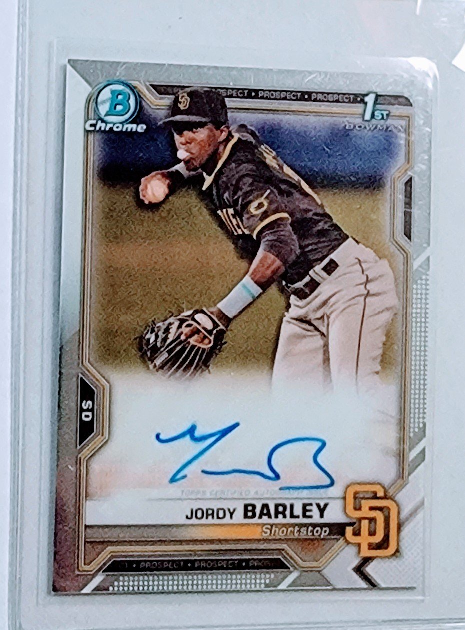 2021 Bowman Chrome Jordy Barley 1st on Bowman Autographed Baseball Card AVM1 simple Xclusive Collectibles