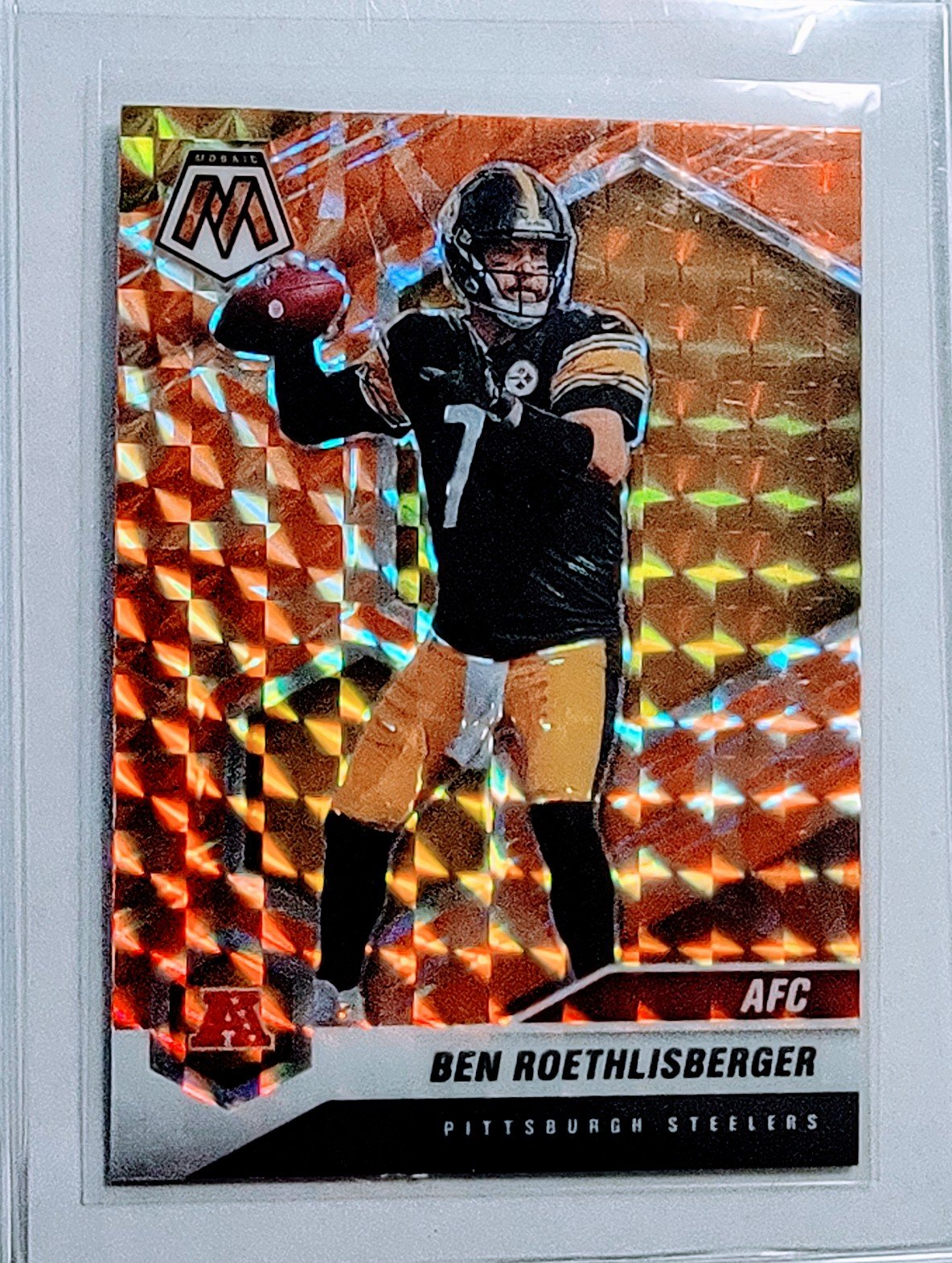 2021 Panini Mosaic Ben Roethlisberger Orange Refractor Football Card AVM1 simple Xclusive Collectibles