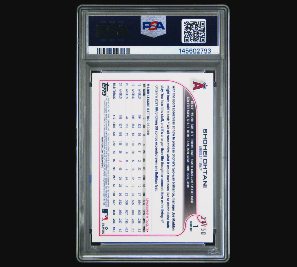 2022 Topps #1 Shohei Ohtani Mother’s Day Pink Parallel PSA 8 #/50 Angels Baseball Card