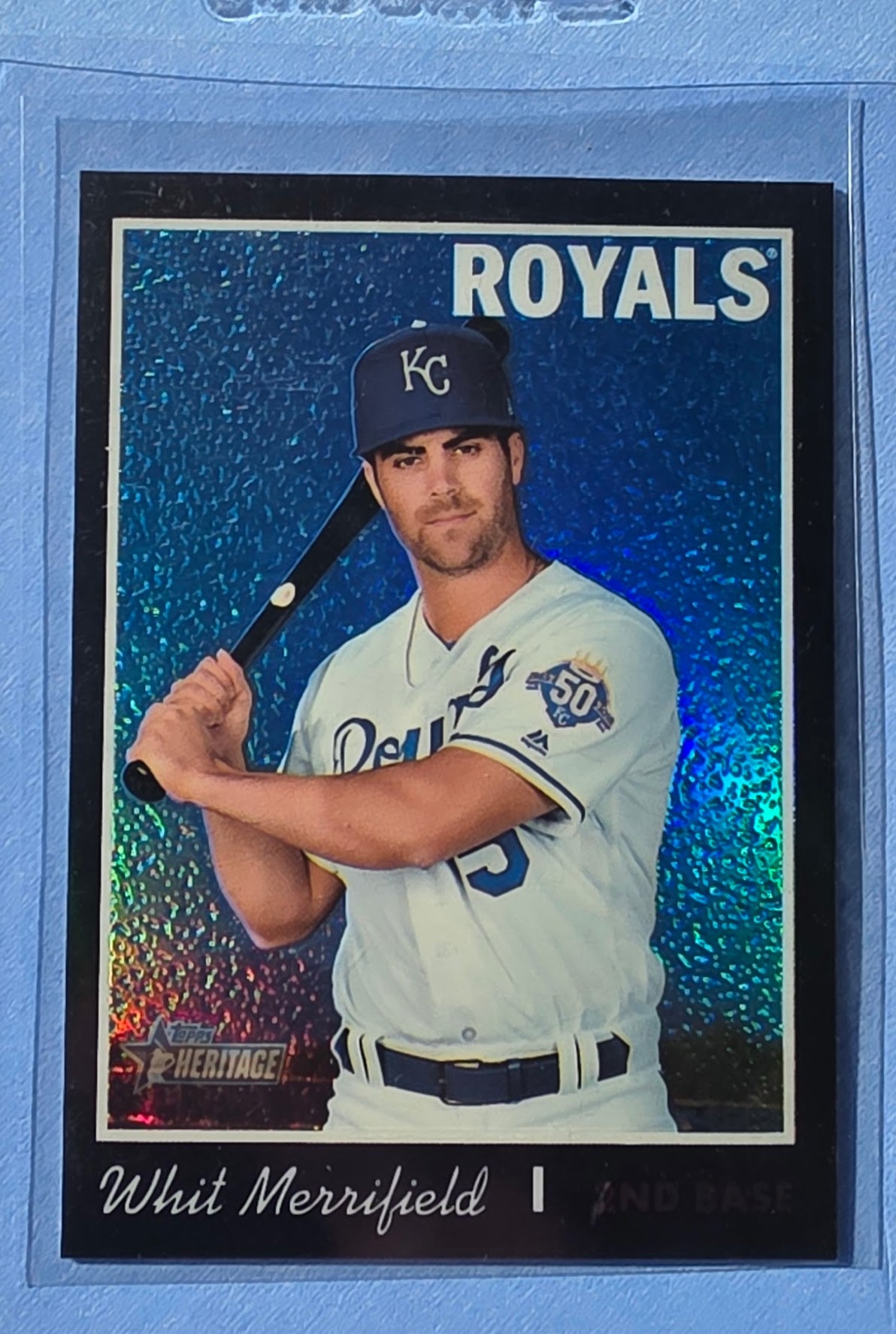 2019 Topps Heritage Chrome Whit Merrifield Kansas City Royals Black Refractor #'d 57/70 CSB1