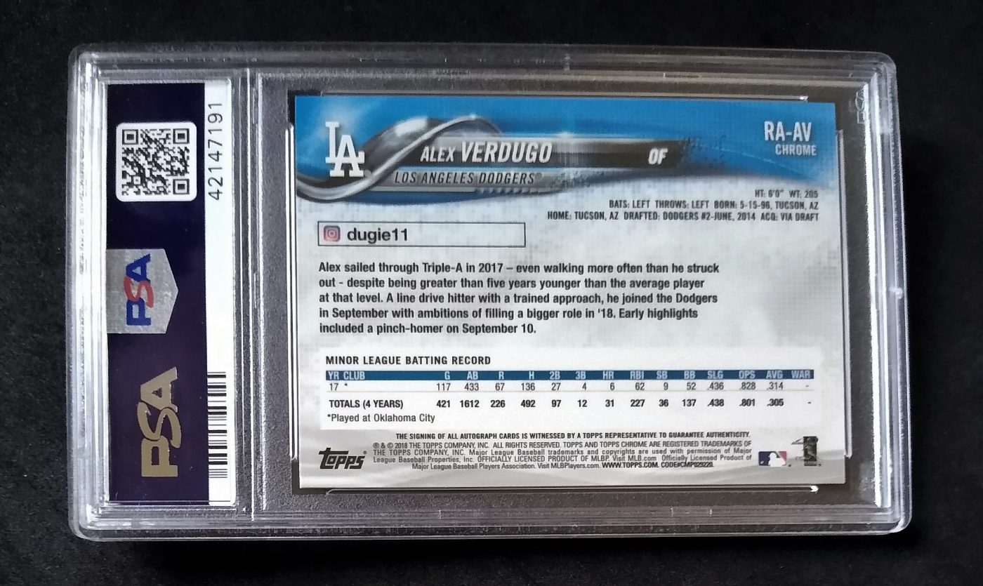 2018 Topps Chrome Alex Verdugo PSA Dual Graded 10 Gem Rookie Card simple Xclusive Collectibles