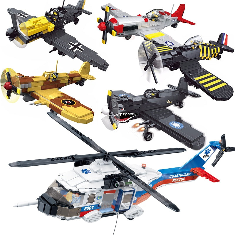 WW2 & Helicopter Model Brick Playsets: Aircrafts & Helicopter Block Collection