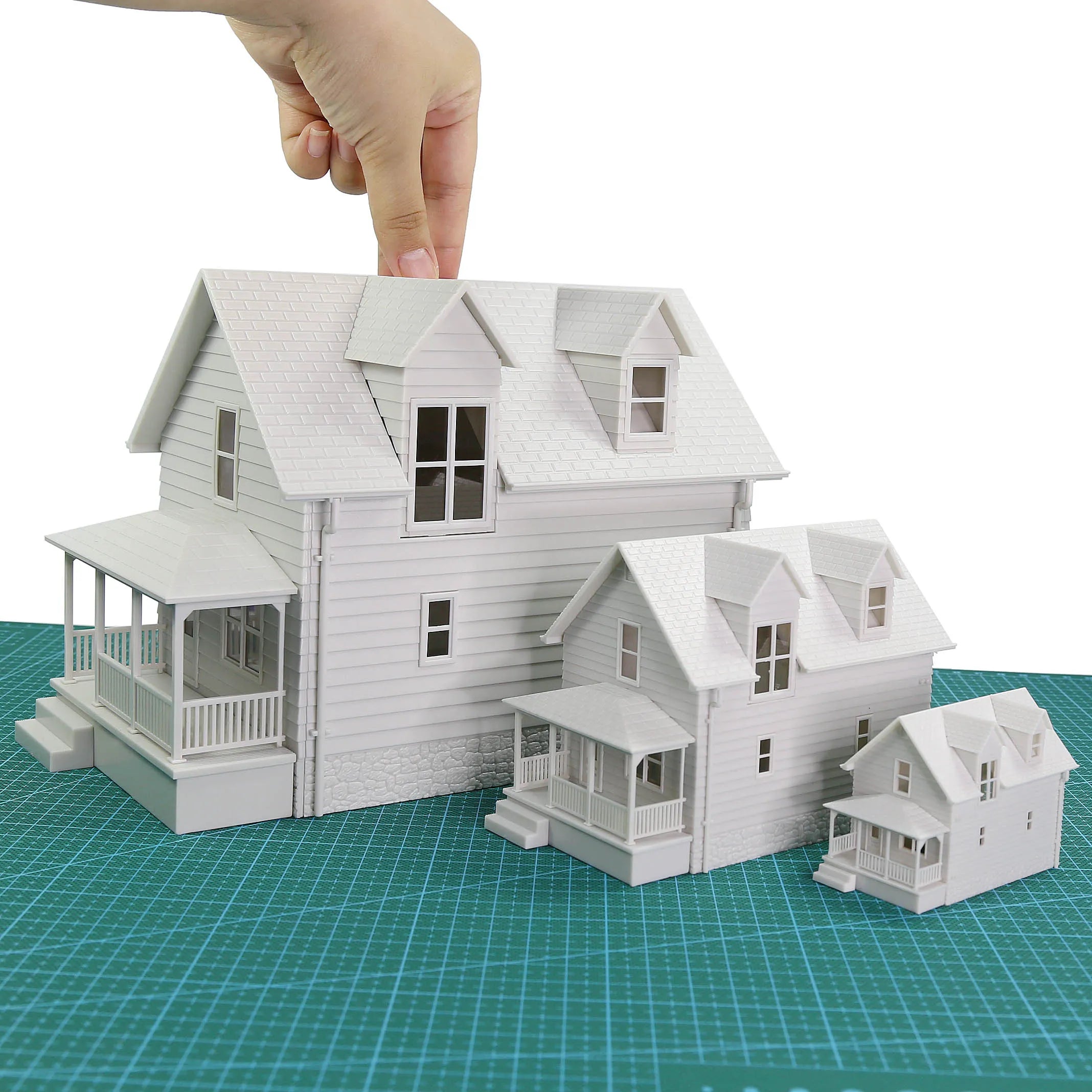 HO Scale Blank White Model Village Houses - Multi-Scale Unassembled Building Kits