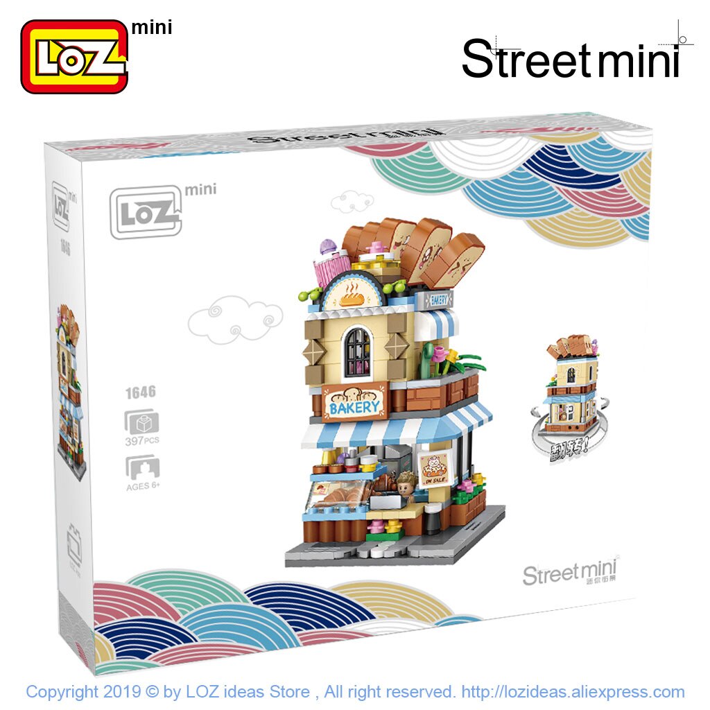 LOZ Mini Block Cityscapes Barber, Bakery, and Downtown Street Action Brick Model Playset