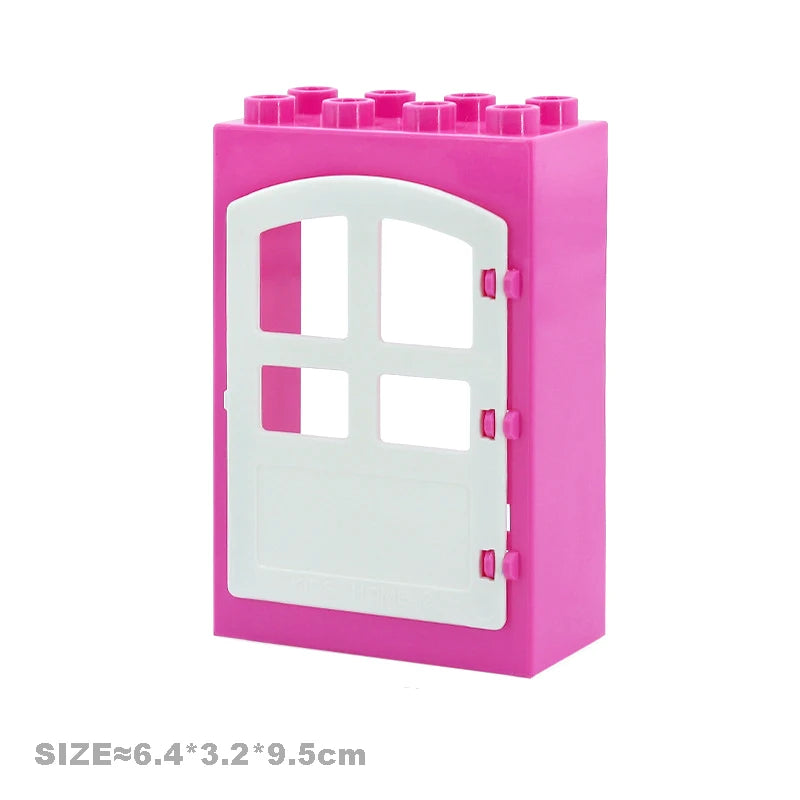 Big Particles Building Blocks House Parts Accessory Window Wall Roof Construction Assemble Duplo Brick Educational Toys For Kids