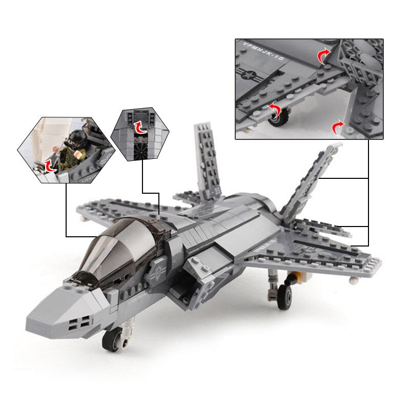 500pcs+ F35 Fighter or Mi-24 Hind Helicopter Brick Model Playsets