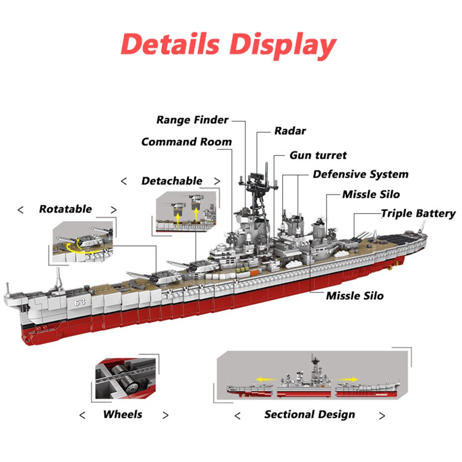 USS Missouri Battleship Classic Military Army Series Brick Model, 2631PCS