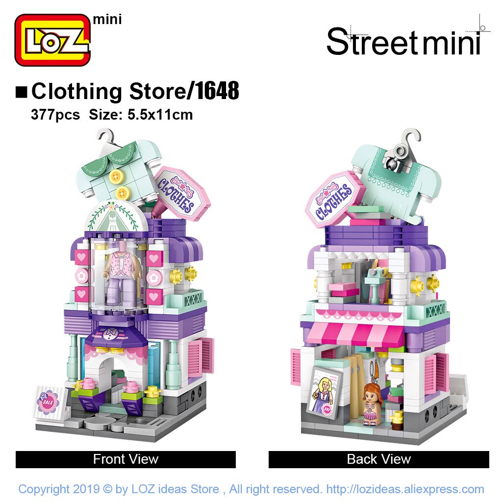 LOZ Mini Block Cityscapes Barber, Bakery, and Downtown Street Action Brick Model Playset