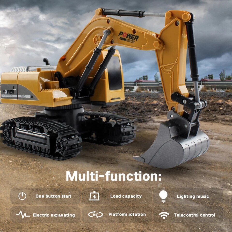 1/24 Scale RC Excavator - Radio Controlled 2.4G CONUSEA Digger with Sound & Lights