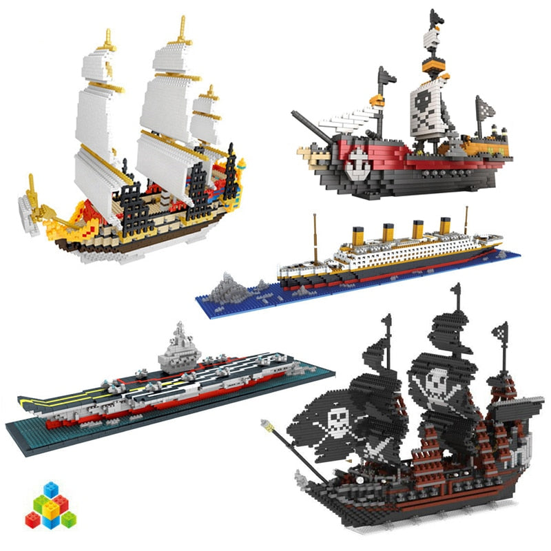 Titanic, Black Pearl, Pirate Ship and Aircraft Carrier Brick Models