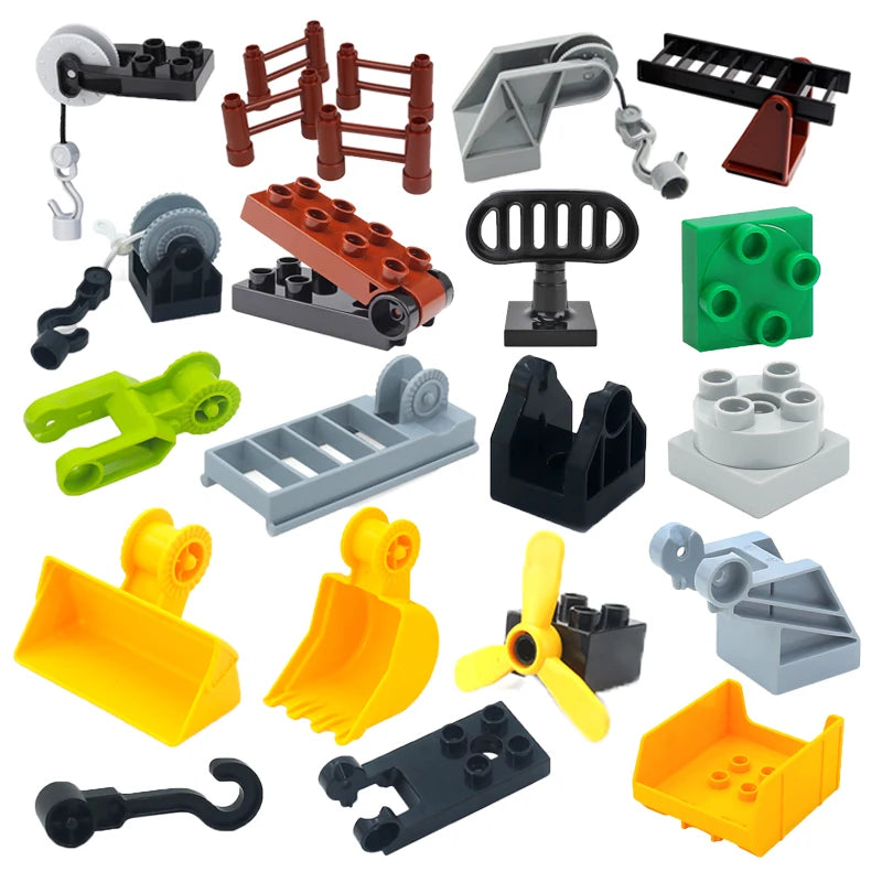 Big Size Building Blocks Engineering Accessories – City Scene, Walls, Doors, Hooks & Props