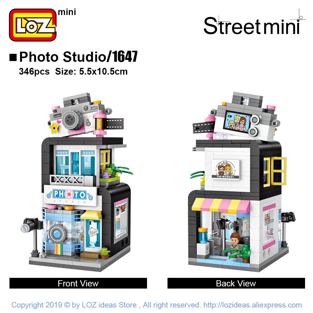 LOZ Mini Block Cityscapes Barber, Bakery, and Downtown Street Action Brick Model Playset
