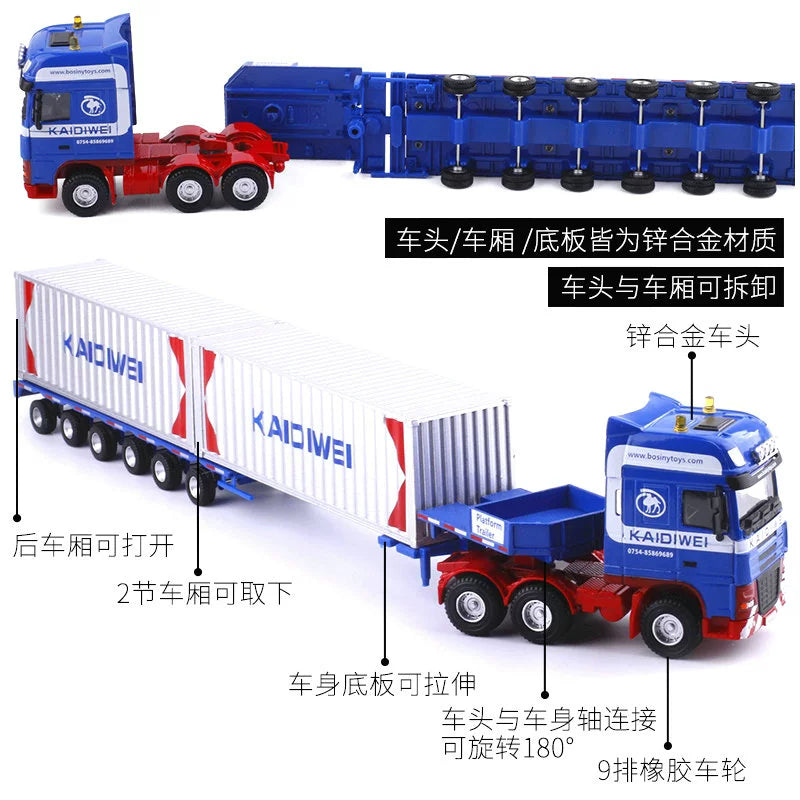 Premium Alloy Telescopic Flatbed Truck Transporter Model