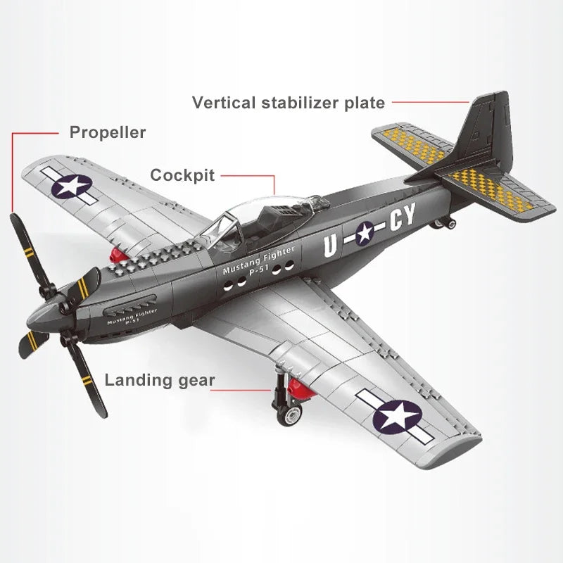 P-51 Mustang Fighter Jet – 258-Piece Military Aircraft Building Block Set