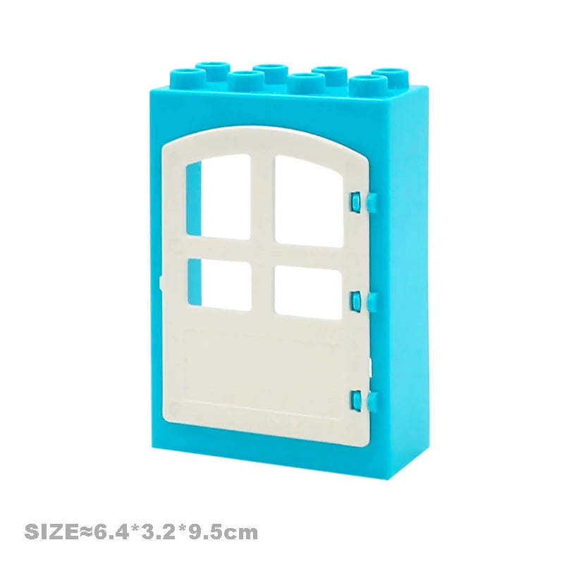 Big Particles Building Blocks House Parts Accessory Window Wall Roof Construction Assemble Duplo Brick Educational Toys For Kids