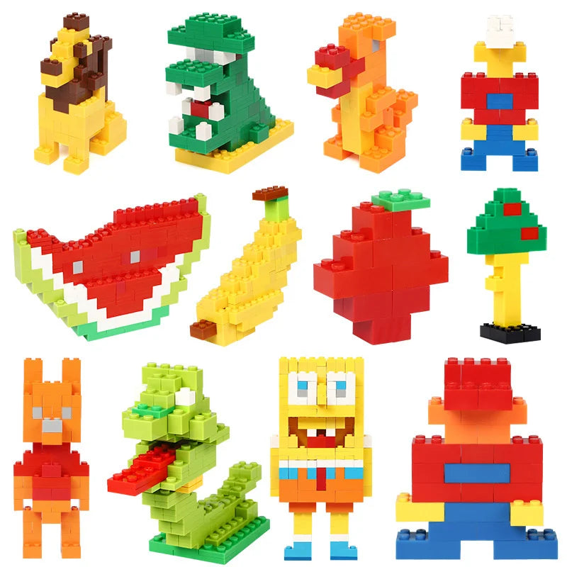 Colorful DIY Building Blocks – Big Size Bulk Bricks, Cars, Animals & Base Plates