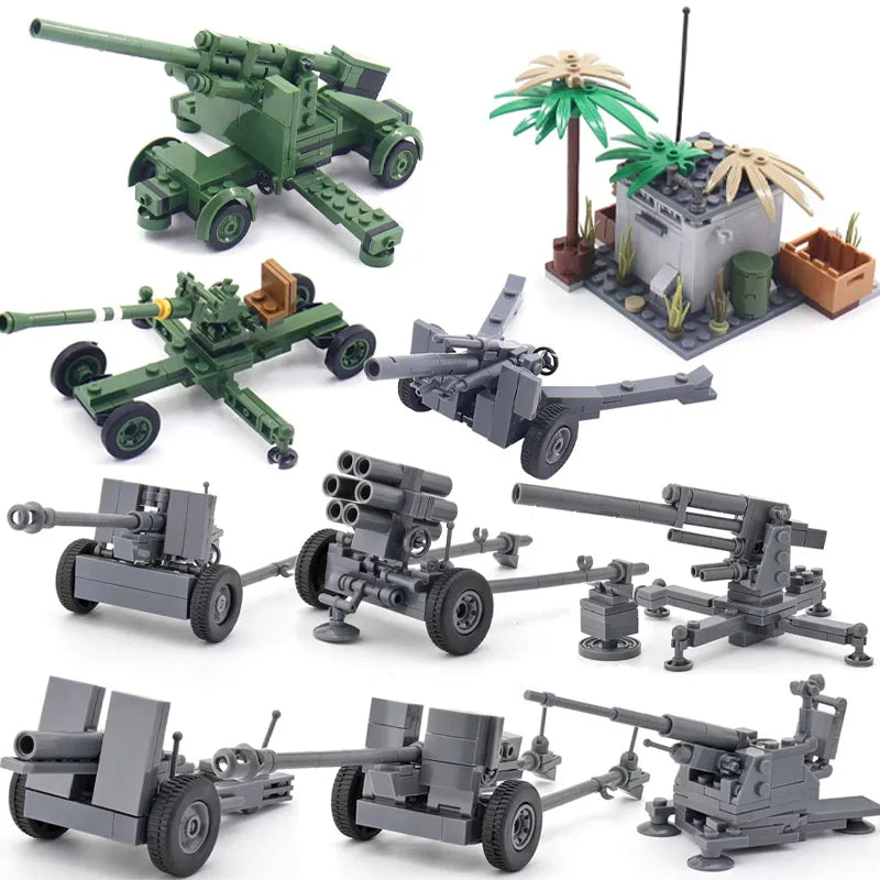 Military Series Battle Gun & Cannon Building Blocks – WW2 Army Artillery Collection