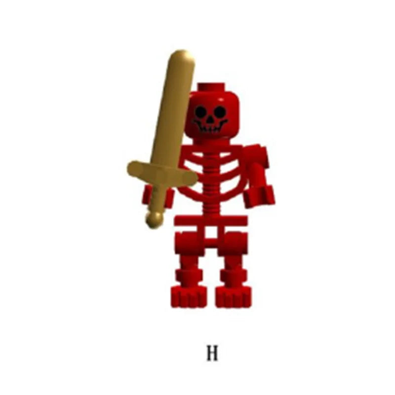 MOC Medieval Military Skeleton Corps Series Soldiers Army Building Block Weapons Spear Sword Accessories Brick Kids Toys Gift