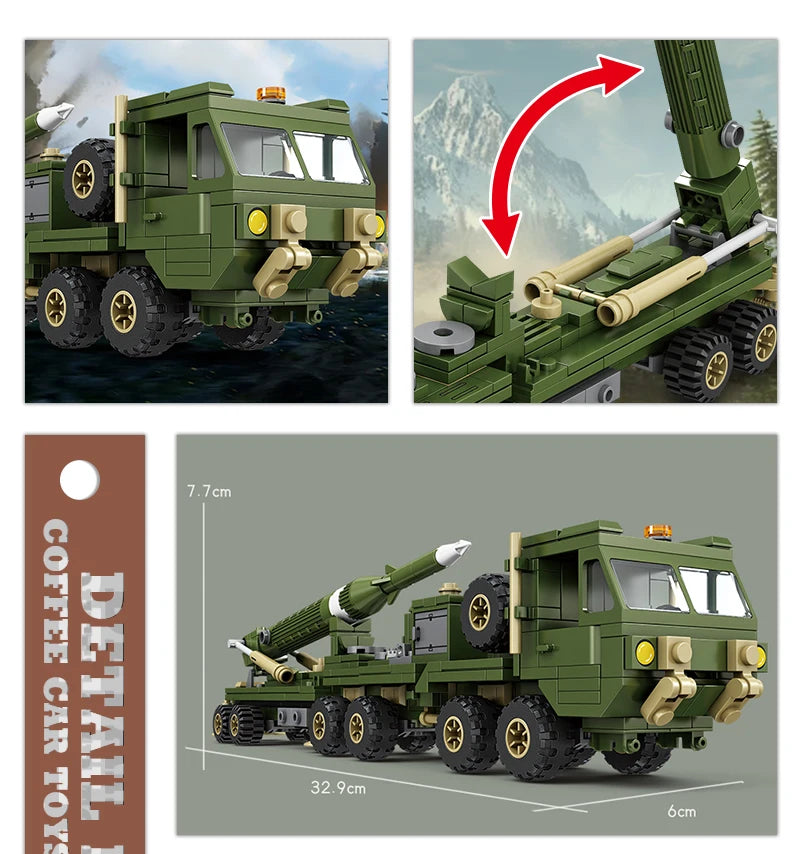 NEW Military Truck Building Blocks DIY Army Missile Vehicle MOC Bricks 3D Model Kit Puzzle Children Toys Adult Kid Birthday Gift