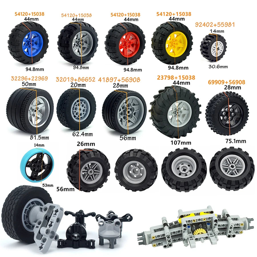 High-Tech Wheels & Gears for Block RC and Brick Motor Car Model Kits
