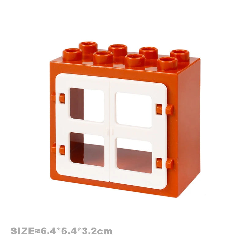 Big Particles Building Blocks House Parts Accessory Window Wall Roof Construction Assemble Duplo Brick Educational Toys For Kids