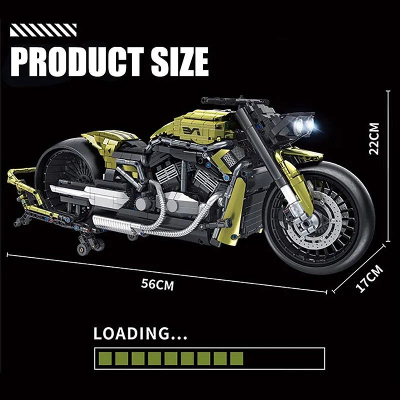 JIMITU's 1:5 Scale Technical Brick Harley Locomotive Series Replica Motorcycle: 2427pcs