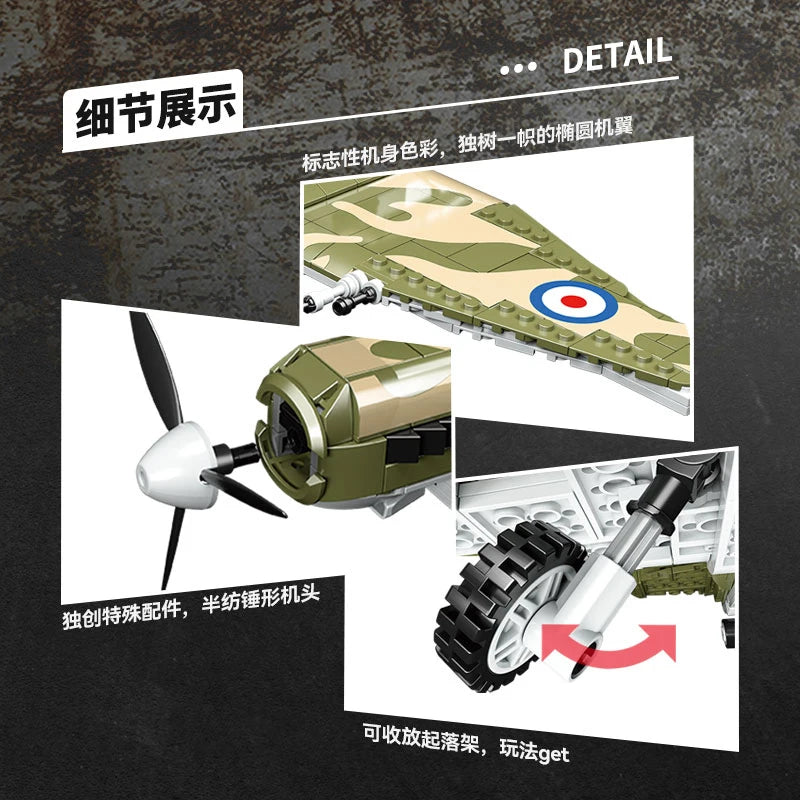WWII UK MK9 Spitfire Brick Model Aircraft Set - Relive History in Bricks