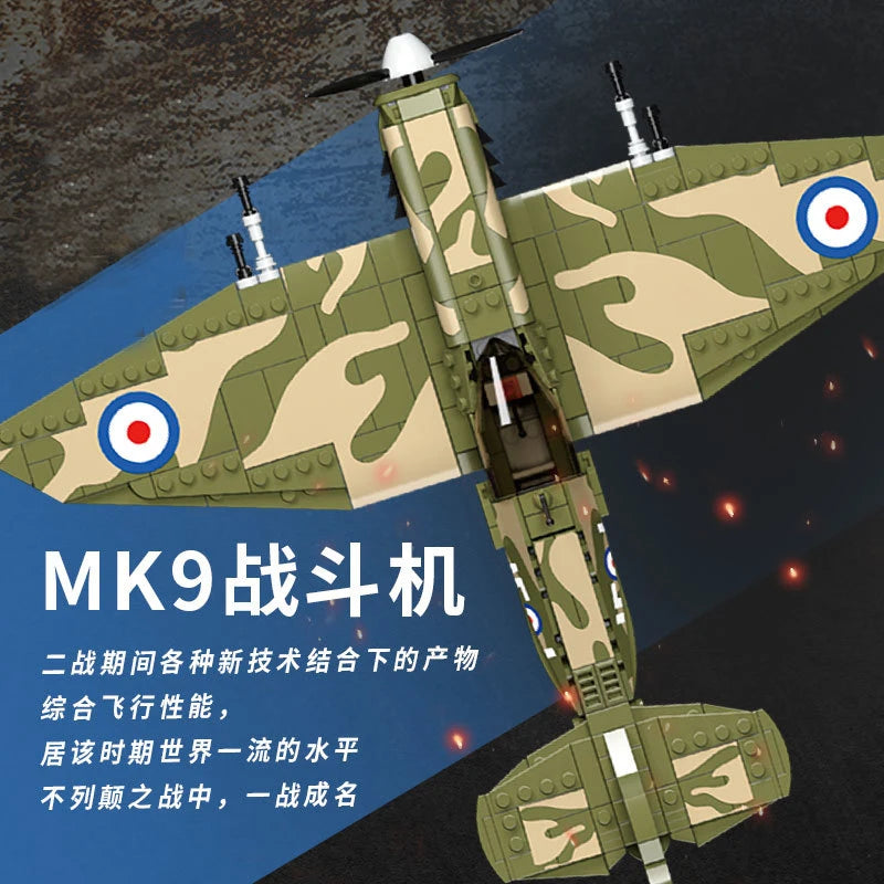 WWII UK MK9 Spitfire Brick Model Aircraft Set - Relive History in Bricks