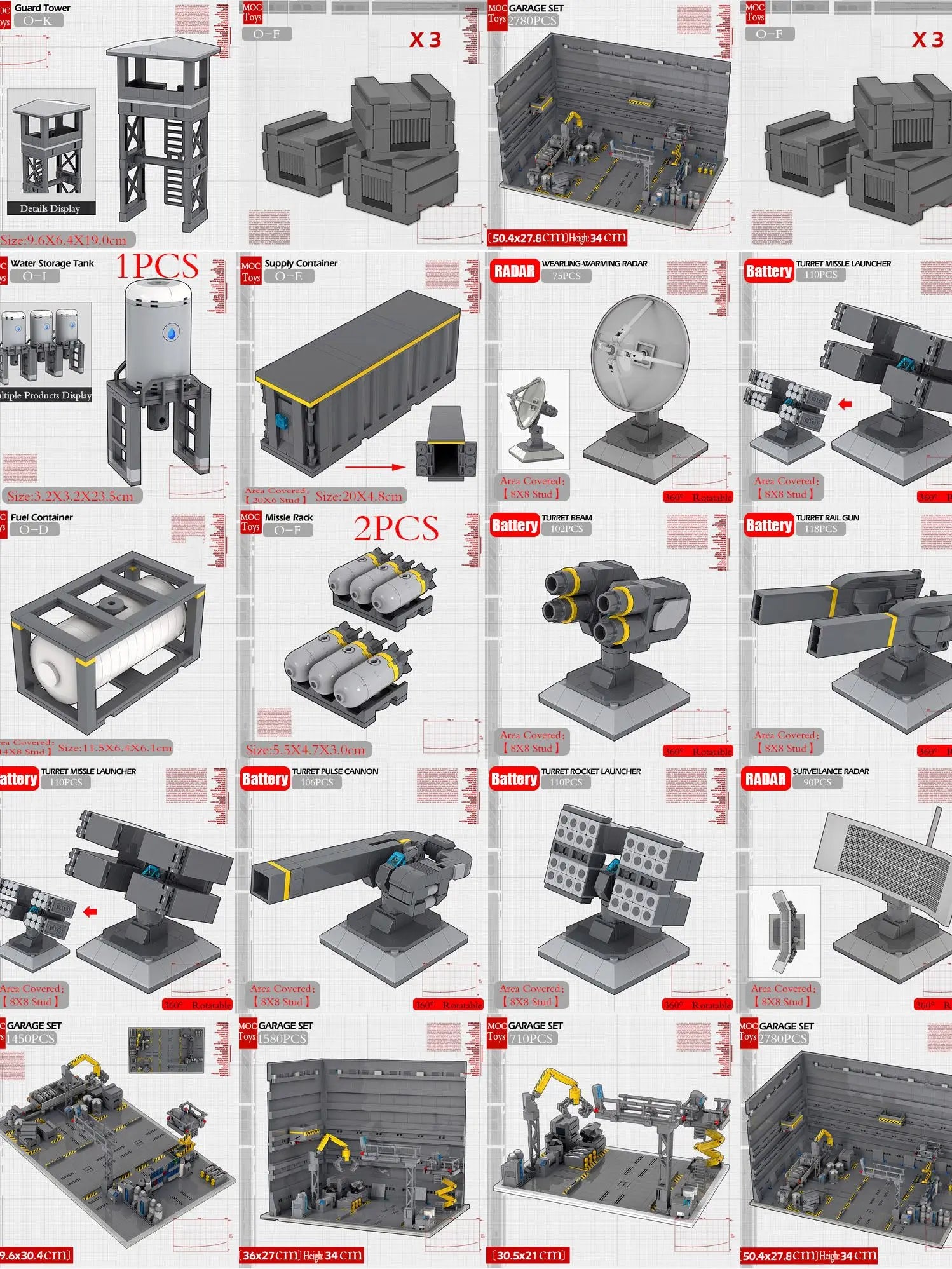Military Base Defense Building Blocks – Missile Launcher, Supply Containers & Industrial Modules