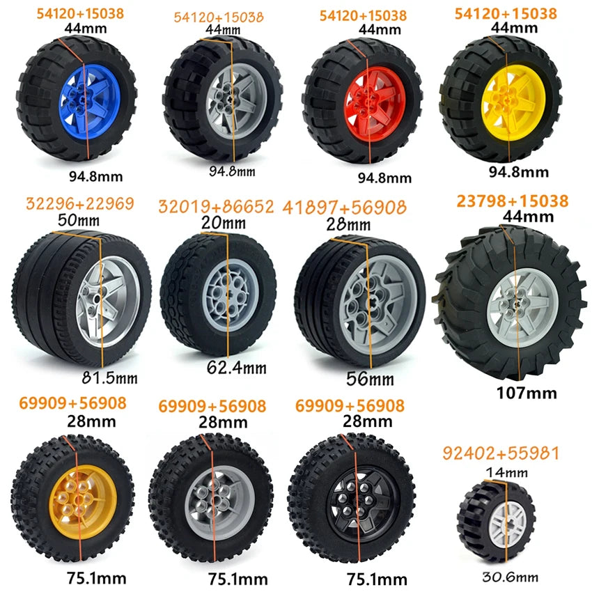 High-Tech Wheels & Gears for Block RC and Brick Motor Car Model Kits