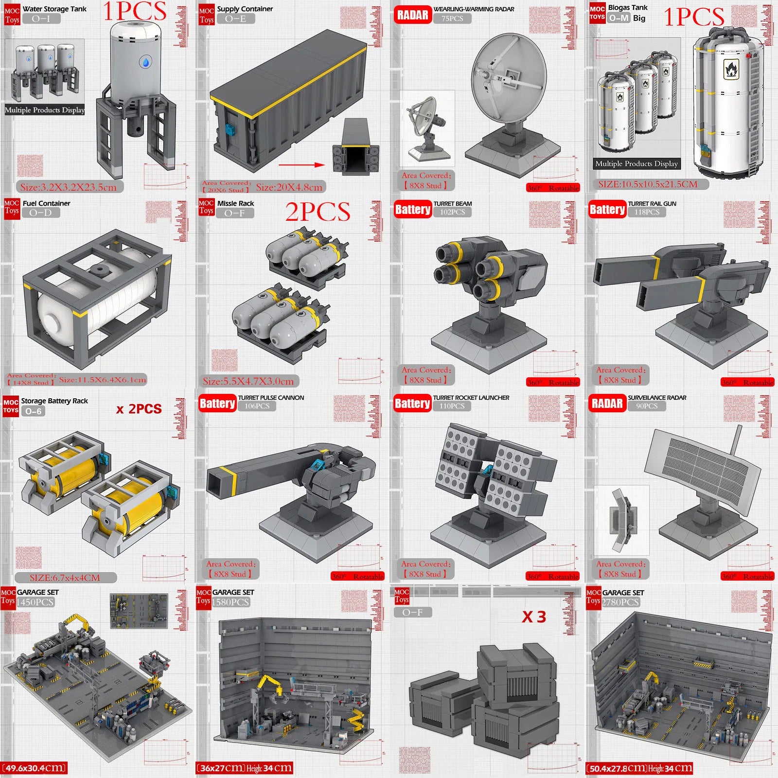 Military Base Defense Building Blocks – Missile Launcher, Supply Containers & Industrial Modules