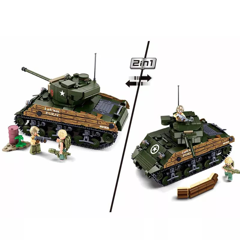WW2 Classic Tank Series: M4A3 Sherman Model Brick Medium Tank - Recreate History in Blocks