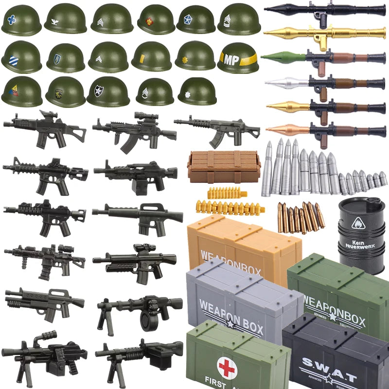 Military Building Blocks – Weapon Accessories, Helmets, and Supply Crates