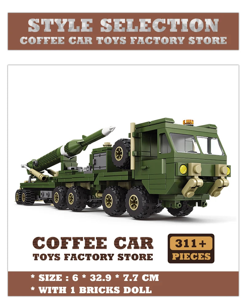 NEW Military Truck Building Blocks DIY Army Missile Vehicle MOC Bricks 3D Model Kit Puzzle Children Toys Adult Kid Birthday Gift