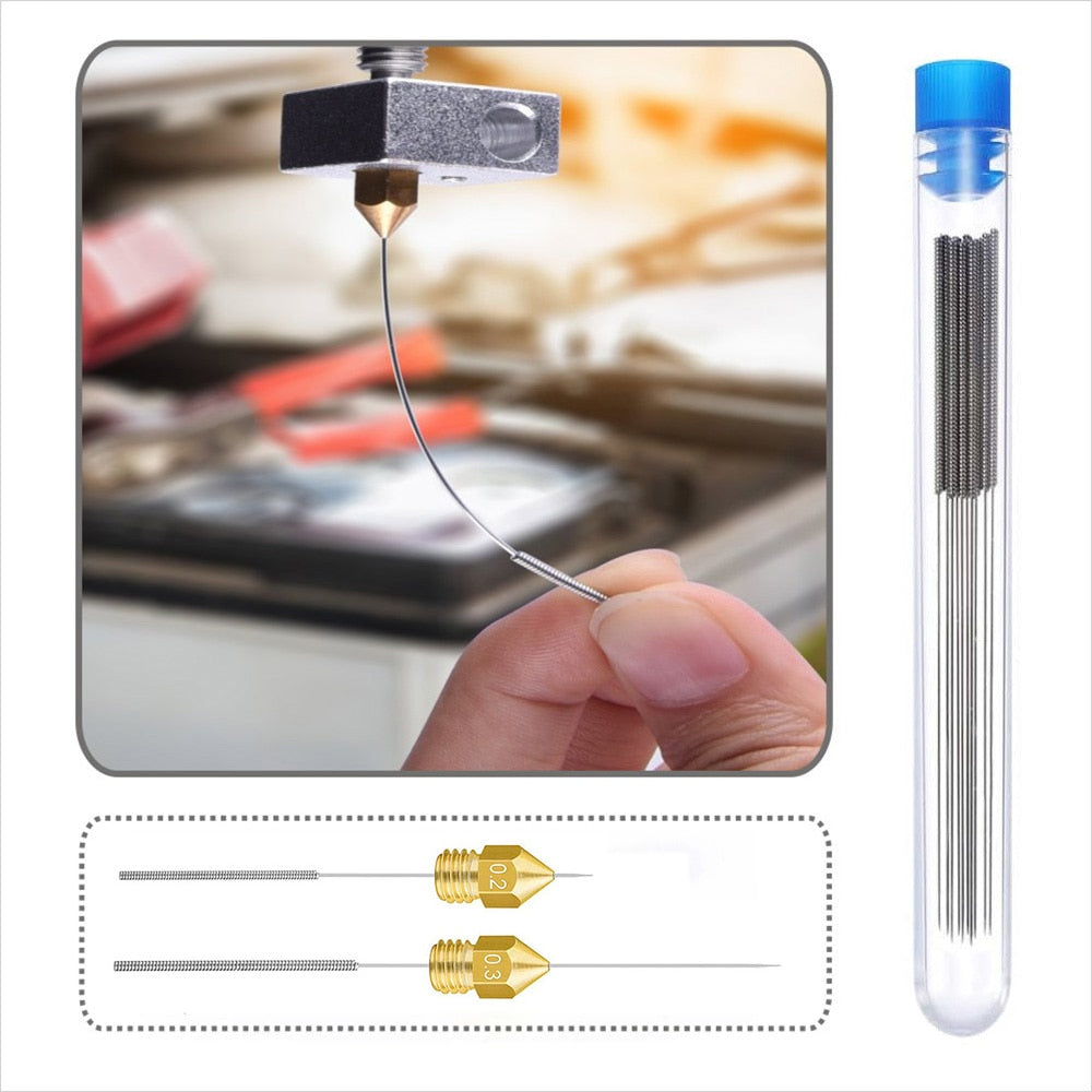 10PCS Stainless Steel Nozzle Cleaning Needles for MK8 V6 Nozzles Through Holes 0.15-0.8mm 3D Printer Parts