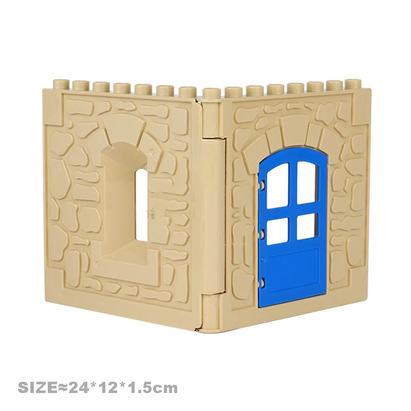 Big Particles Building Blocks House Parts Accessory Window Wall Roof Construction Assemble Duplo Brick Educational Toys For Kids