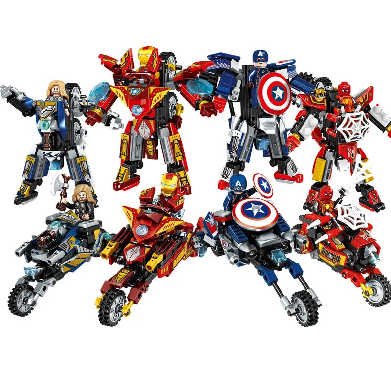 Marvel Superhero 2in1 Transforming Hero Motorcycle Building Blocks Set - Avengers Model Bricks