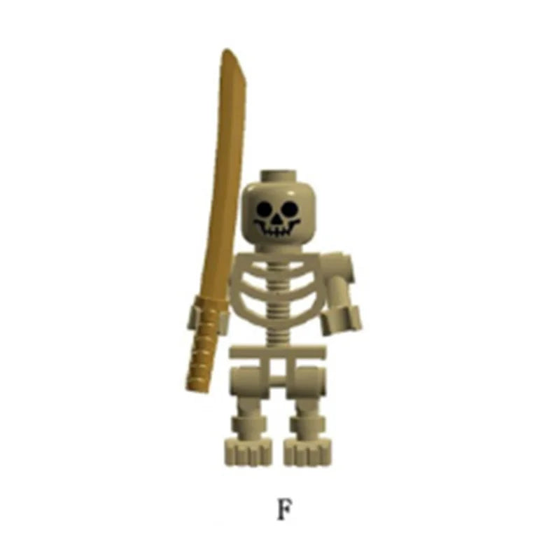 MOC Medieval Military Skeleton Corps Series Soldiers Army Building Block Weapons Spear Sword Accessories Brick Kids Toys Gift