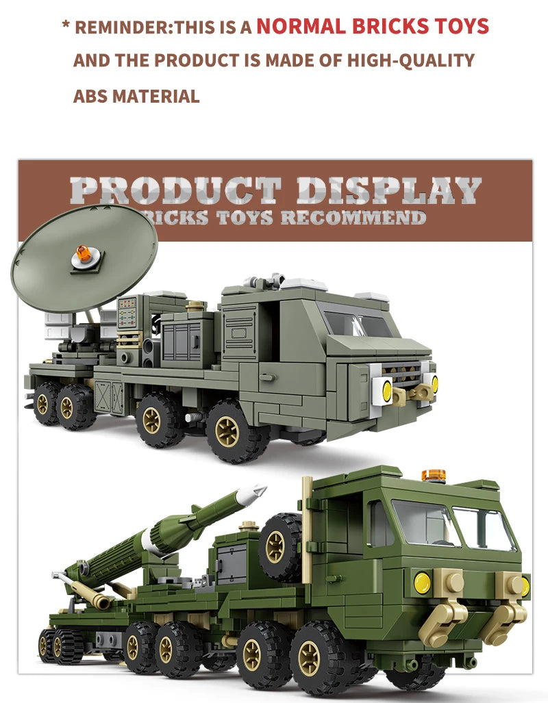NEW Military Truck Building Blocks DIY Army Missile Vehicle MOC Bricks 3D Model Kit Puzzle Children Toys Adult Kid Birthday Gift