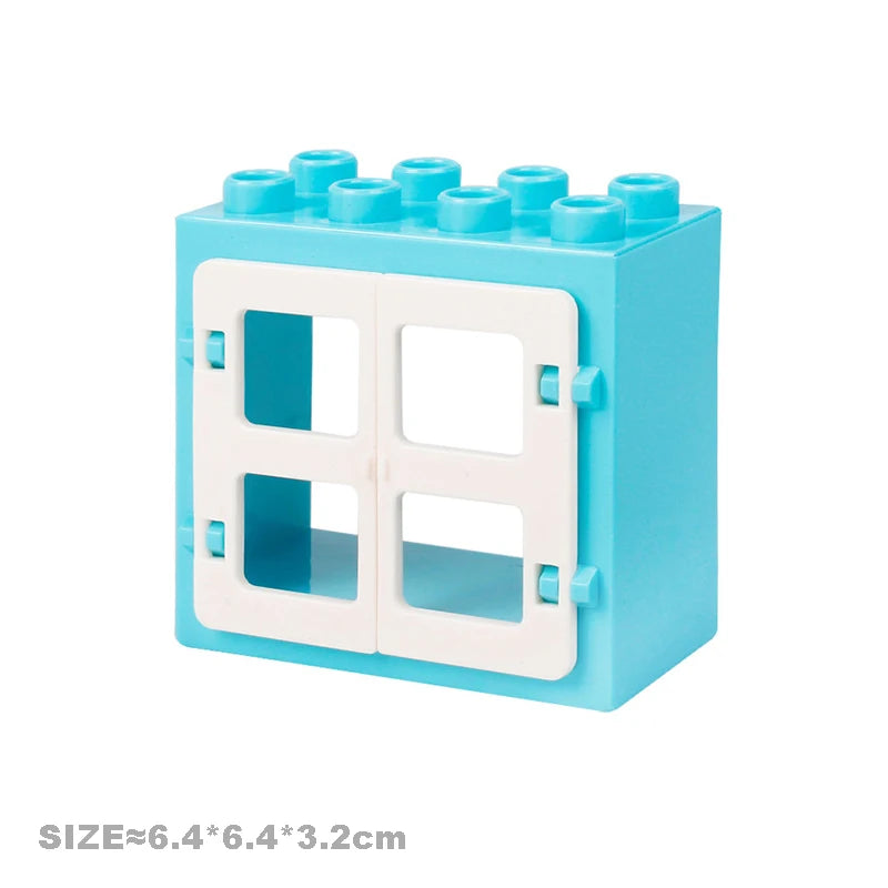 Big Particles Building Blocks House Parts Accessory Window Wall Roof Construction Assemble Duplo Brick Educational Toys For Kids