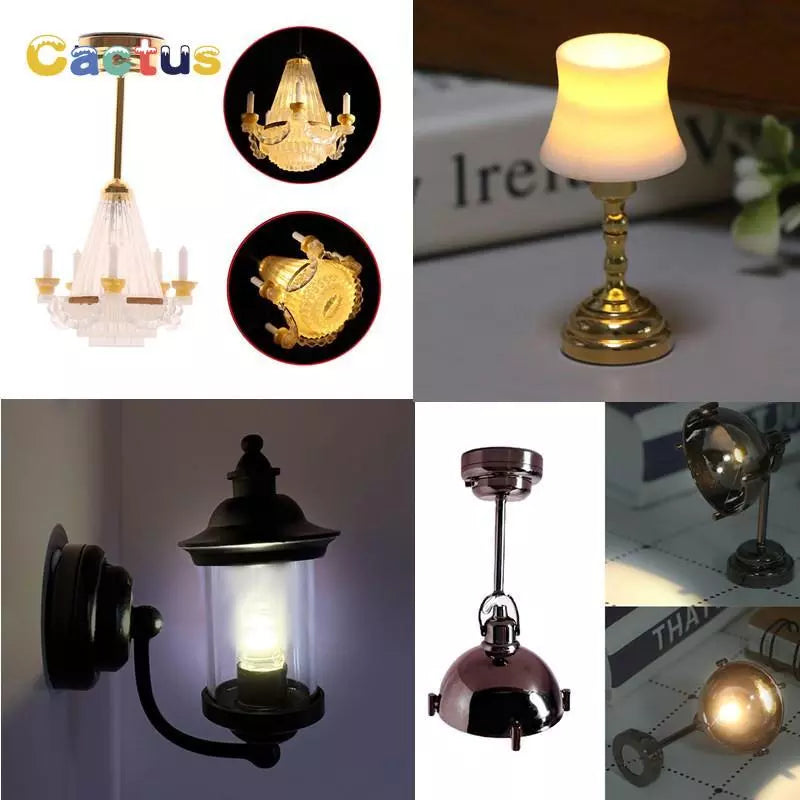 MYPANDA 1/12 Scale Dollhouse LED Chandelier and Wall Sconce: Miniature Battery-Operated Lamp with On/Off Switch for Dollhouse Decor