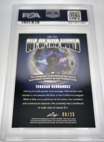 2014 Leaf Teoscar Hernandez Out of this World PSA Dual Graded 9/10 #'d/25 Autographed Prospect Baseball Card simple Xclusive Collectibles