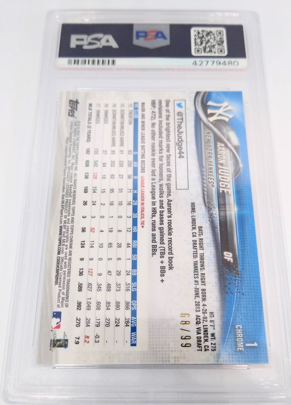 2018 Topps Chrome Aaron Judge PSA Graded 10 Green Refractor Baseball Card #'d/99 simple Xclusive Collectibles