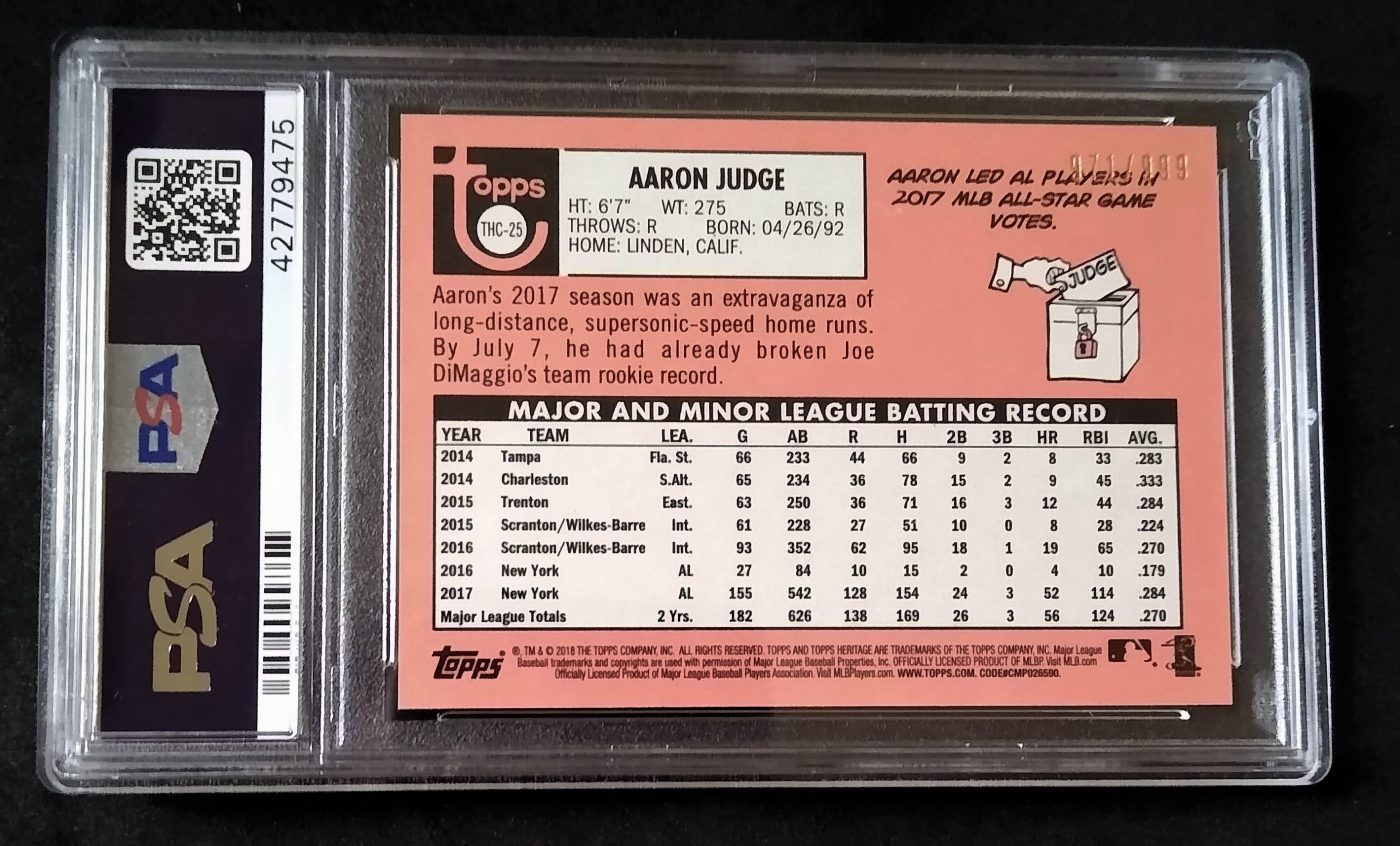 2018 Topps Heritage Aaron Judge Chrome PSA Graded 10 Baseball Card #'d/999 simple Xclusive Collectibles